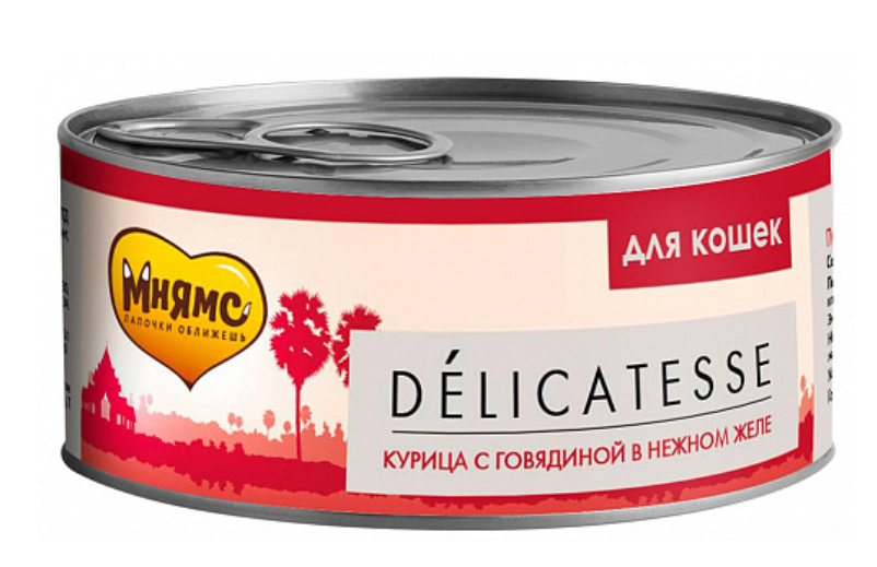 Мнямс delicatesse для взрослых кошек, курица с говядиной в нежном желе 70 г 700798