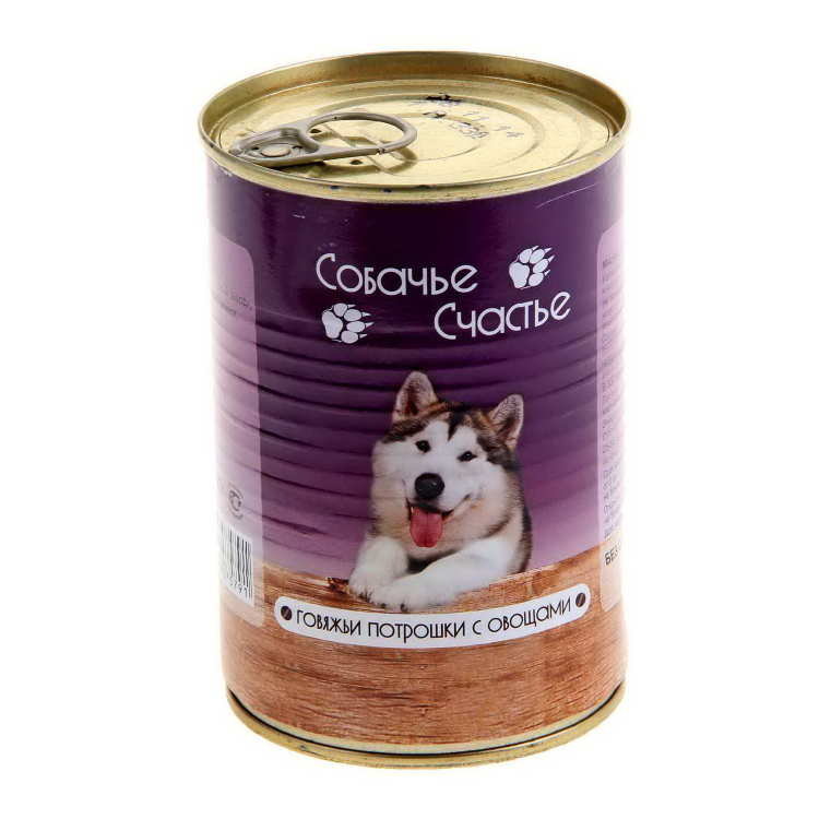 Собачье счастье консервы Говяжьи потрошки с овощами 410 г