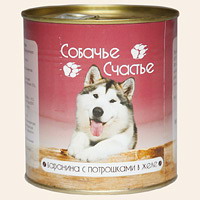 Собачье счастье влажный корм для собак  баранина с потрошками в желе ж/б 750 г