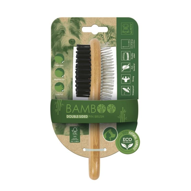 Бамбуковая щетка-расческа двухсторонняя BAMBOO Double-Sided Pin Brush M-PETS