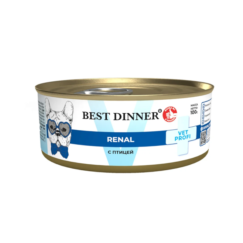 BEST DINNER (Бест Диннер) Vet Profi при заболеваниях почек консервы для собак с птицей 100 г