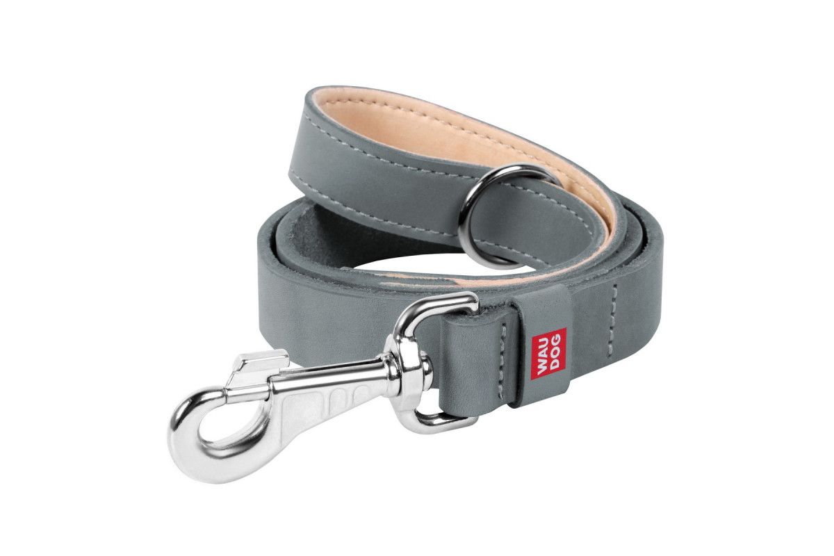 Поводок WAUDOG Classic. кожа, стандартный карабин (ширина 20мм, длина 122см) серый 081411