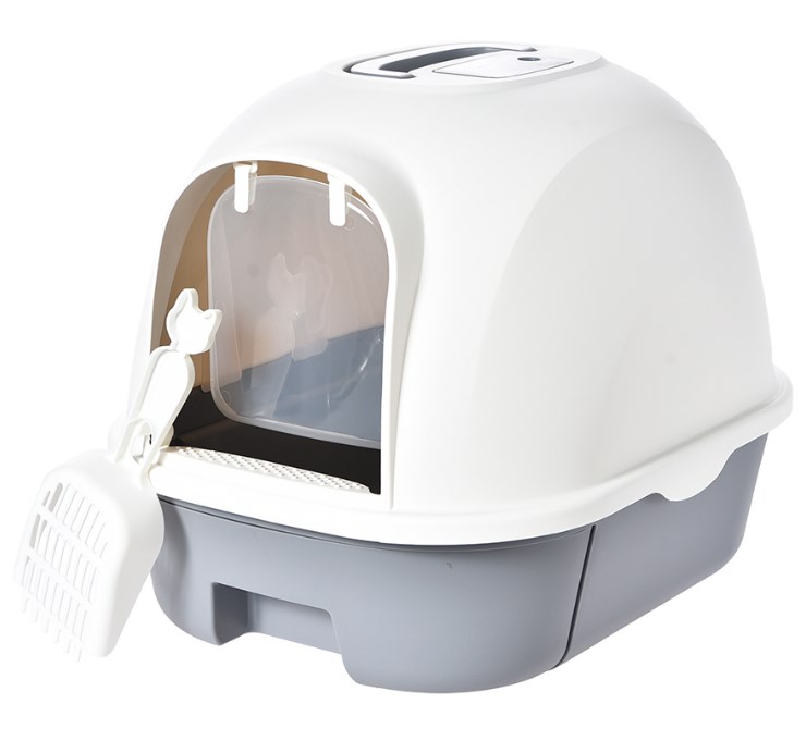 Pet-it домик-туалет для кошек Comfy, выдвижной поддон, совок в комплекте, 53х41х41 см, серый/белый