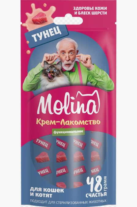 Крем-лакомство с тунцом для взрослых кошек для здоровой кожи и шерсти,48г MOLINA