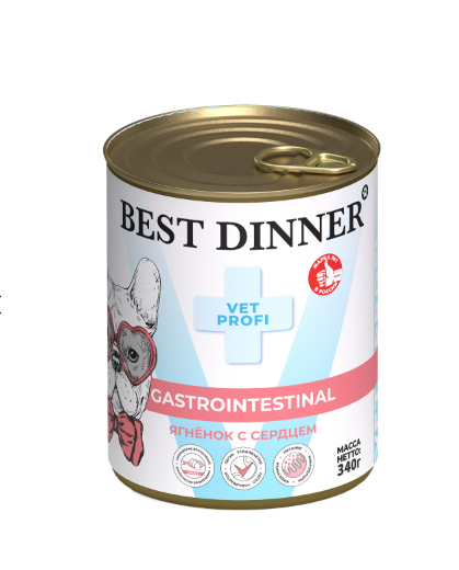 Корм BEST DINNER консервы VP GASTRO ЖКТ для собак и щенков ягненок сердце 340 г