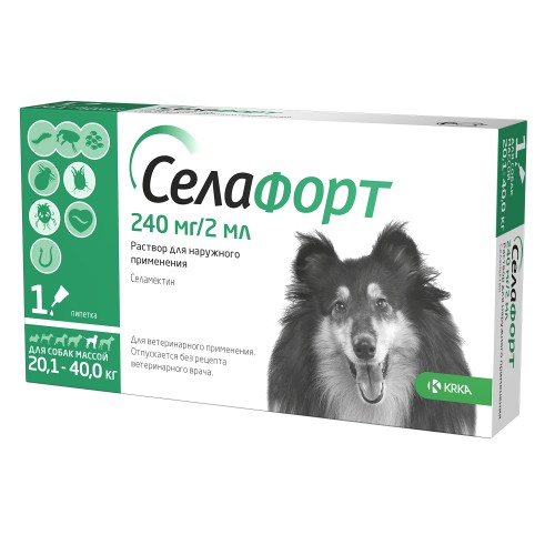 Селафорт от блох, чесоточного клеща и гельминтов для собак от 20,1-40 кг 240 мг/2 мл, KRKA