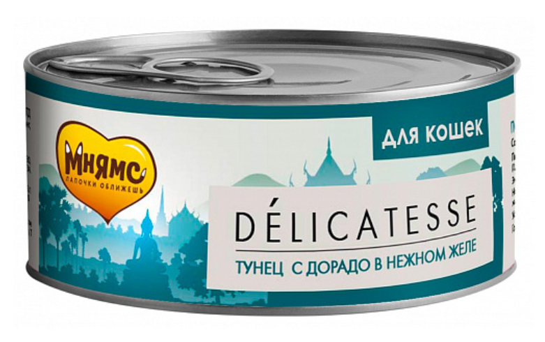 Мнямс delicatesse влажный корм для взрослых кошек тунец с дорадо в нежном желе 70 г