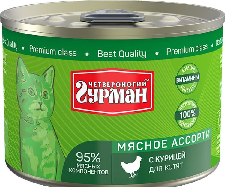 Четвероногий гурман Мясное ассорти для котят с курицей 190 г