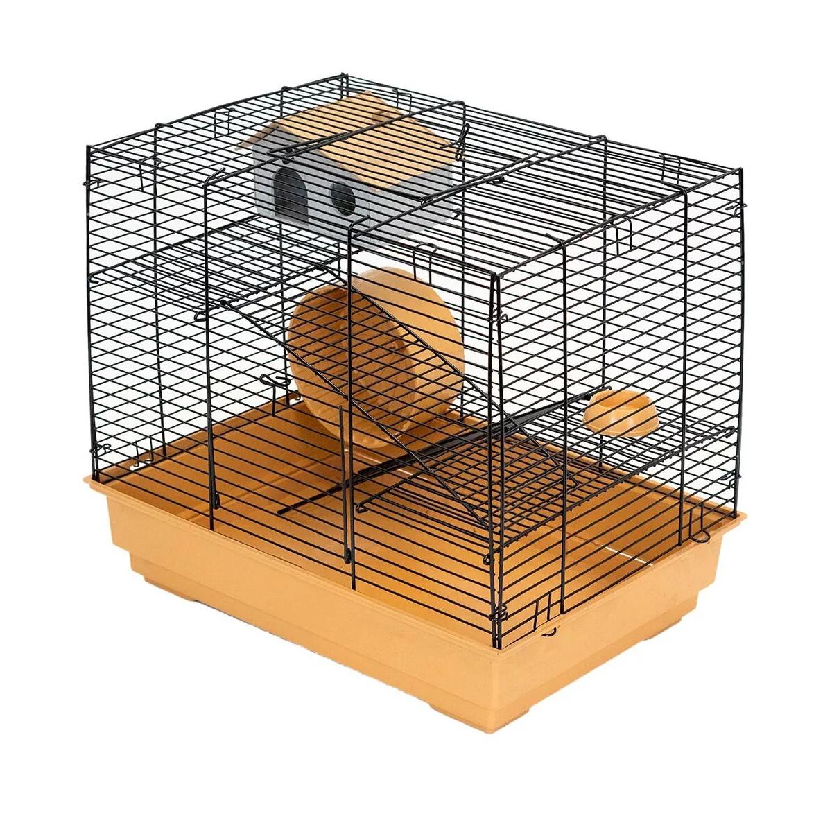 ECO клетка д/грызунов ГОША-2 разбор.,шаг прута 10,5мм,42*30*h38см,2 этажа (+домик,колесо,миска),беже