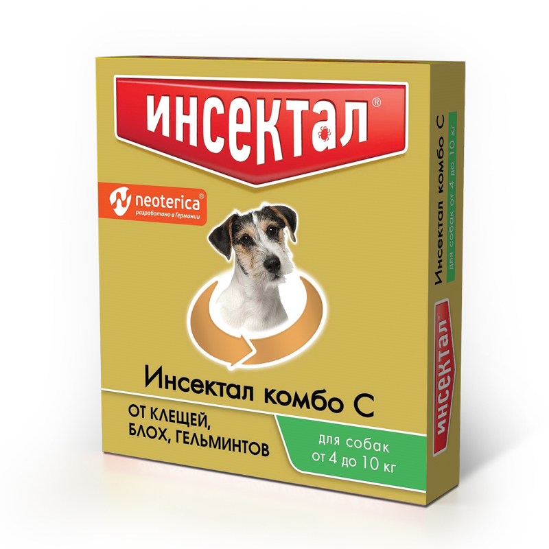ИНСЕКТАЛ Комбо С капли от клещей, блох и гельминтов, для собак, 4-10 кг 1мл
