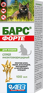 Барс Форте спрей инсектоакарицидный для кошек 100 мл, АВЗ