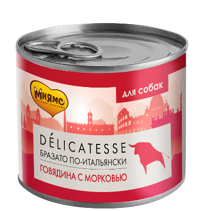 Мнямс delicatesse влажные консервы для собак “Бразато по-итальянски” (говядина с морковью) 200 г