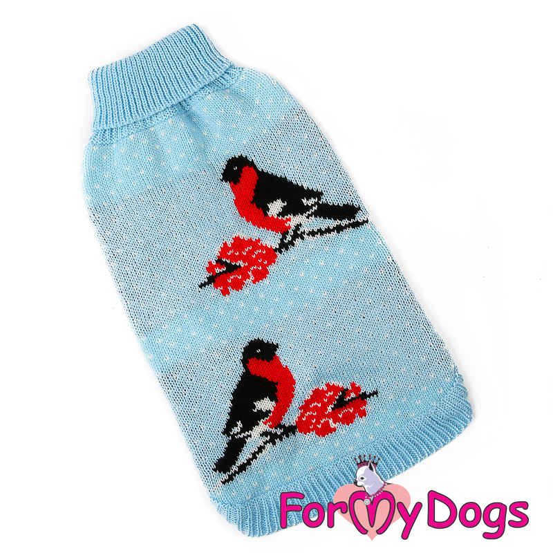 FOR MY DOG Свитер вязаный "Снегири" голубой (18-20) FW829-2019
