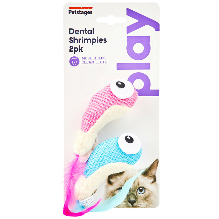 Petstages игрушка для кошек Dental "Креветки" 2 шт. с кошачьей мятой, 7 см 67836