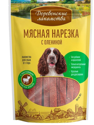 Деревенские лакомства мясная нарезка с олениной для собак 90 г