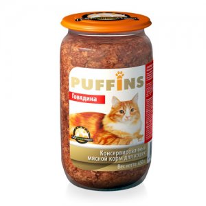 PUFFINS консервы для взрослых кошек говядина 650 г