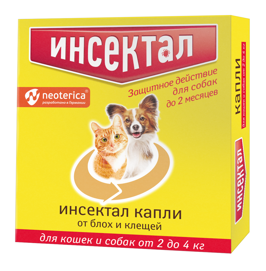 Инсектал капли от клещей и блох для кошек и собак от 2-4 кг, Неотерика