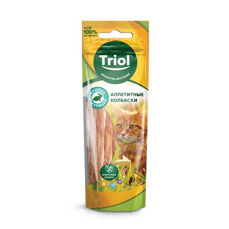 Аппетитные колбаски из кролика с курицей для кошек 40г Triol