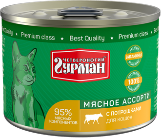 Четвероногий гурман Мясное ассорти для кошек с потрошками 340 г