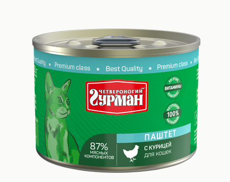 Четвероногий гурман паштет для кошек с курицей 190г