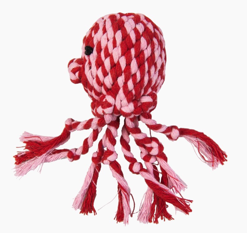 Игрушка для средних собак плетеная с латексным мячом внутри в виде осьминога