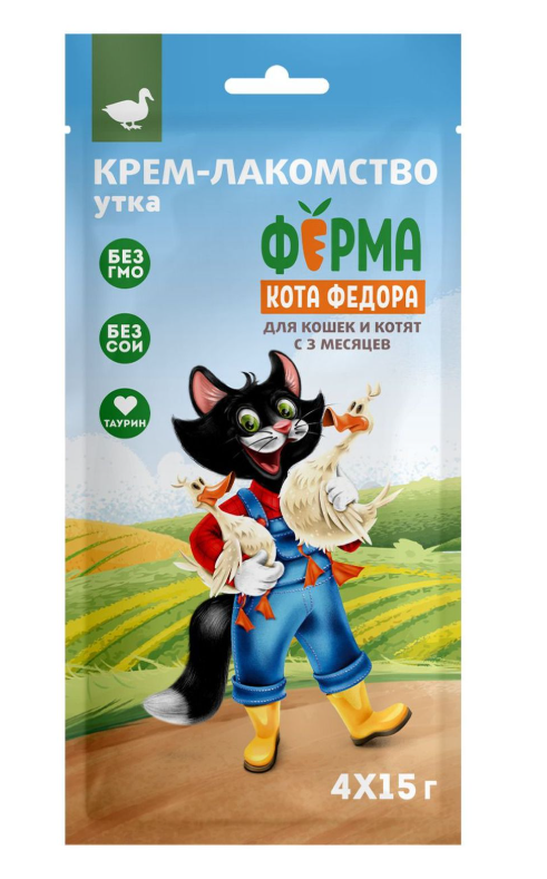 Мнямс Крем-лакомство Ферма кота Федора для кошек и котят с уткой 4 шт х 15 г (35001)