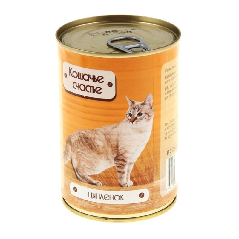 Кошачье Счастье ж/б консервы для взрослых кошек Цыпленок 410 г