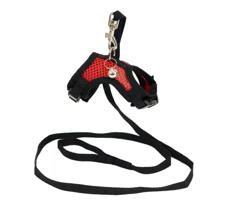 Дарэленд Шлейка текстильная+поводок АЭРО №2 д/мор.свинок/шинш об.гр.15-20см (3D-сетка цв.) красная