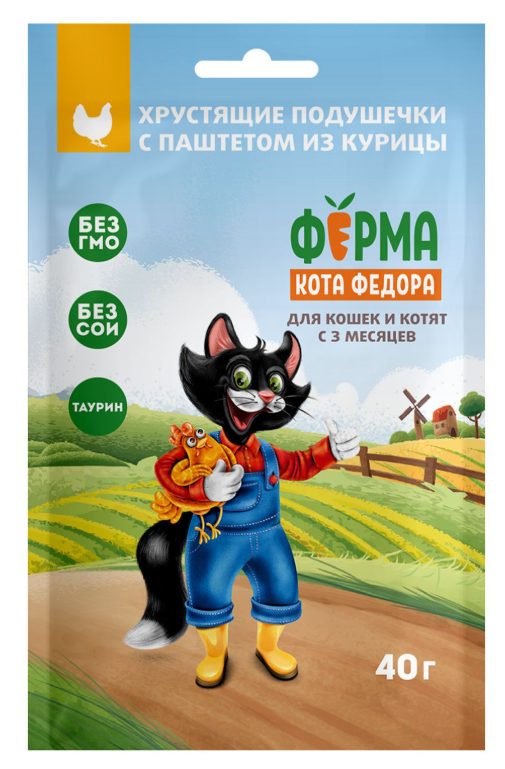 Мнямс Ферма Кота Федора лакомство хрустящие подушечки с паштетом из курицы
