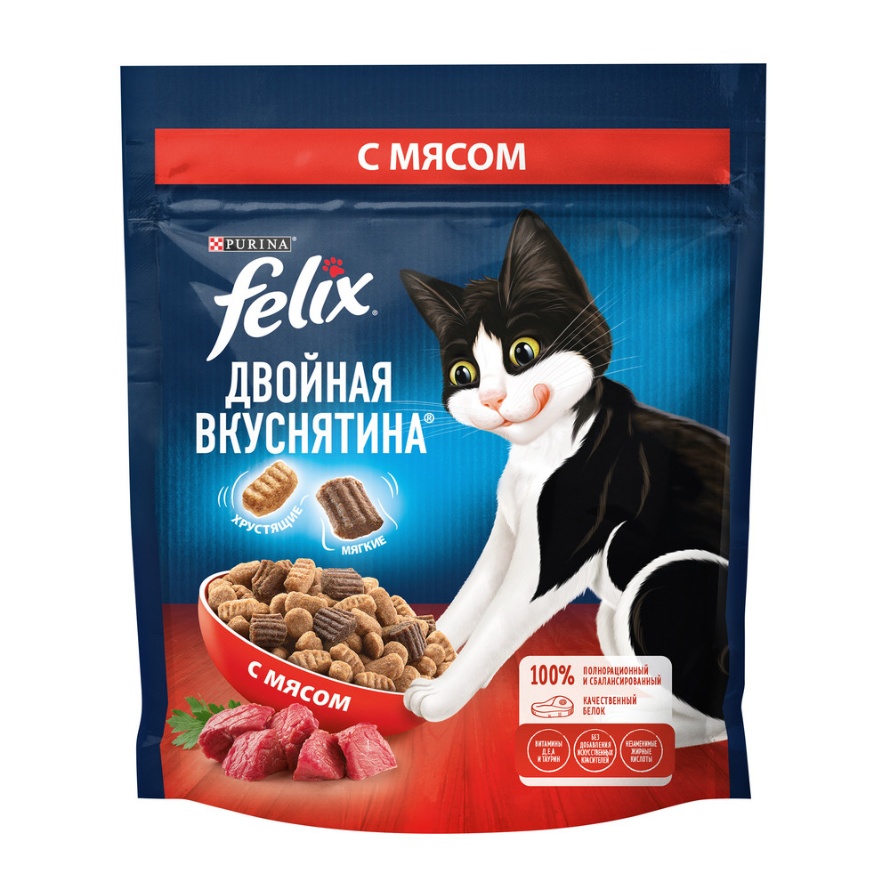 FELIX (Феликс) корм сухой для взрослых кошек Двойная Вкуснятина Мясо 200 г