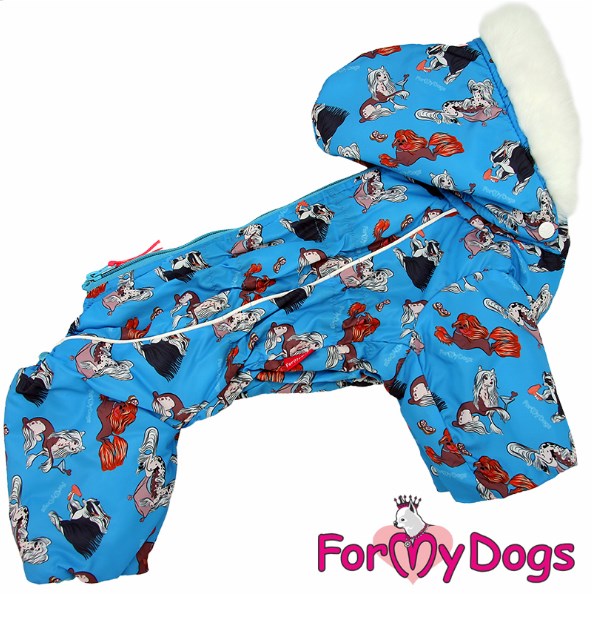 FOR MY DOGS Комбинезон утепленный синий на шелке для мальчиков размер спины 33 см, грудь 44 см