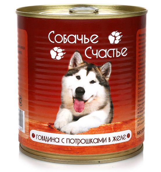 Собачье счастье консервы Говядина с потрошками в желе 410 г