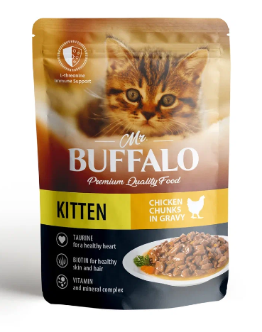 Mr.Buffalo пауч KITTEN 85г (нежный цыпленок в соусе) д/котят, неотерика