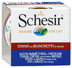 Schesir консервы для кошек натуральный тунец со снетками 85 г 60339