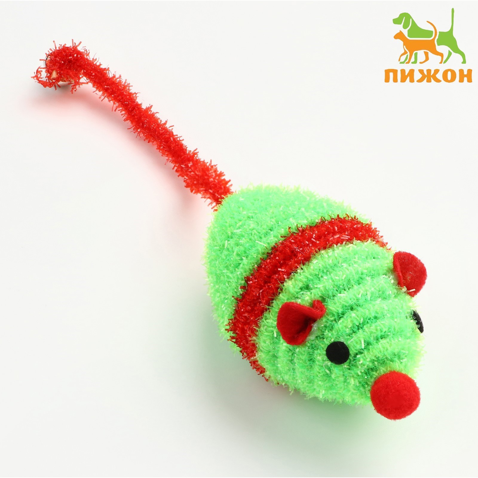 Мышь новогодняя погремушка с бубенчиком, 8 см, зелёная/красная   7916135