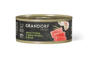 Grandorf FRESH консервы для кошек филе тунца с филе краба в желе, 70 г