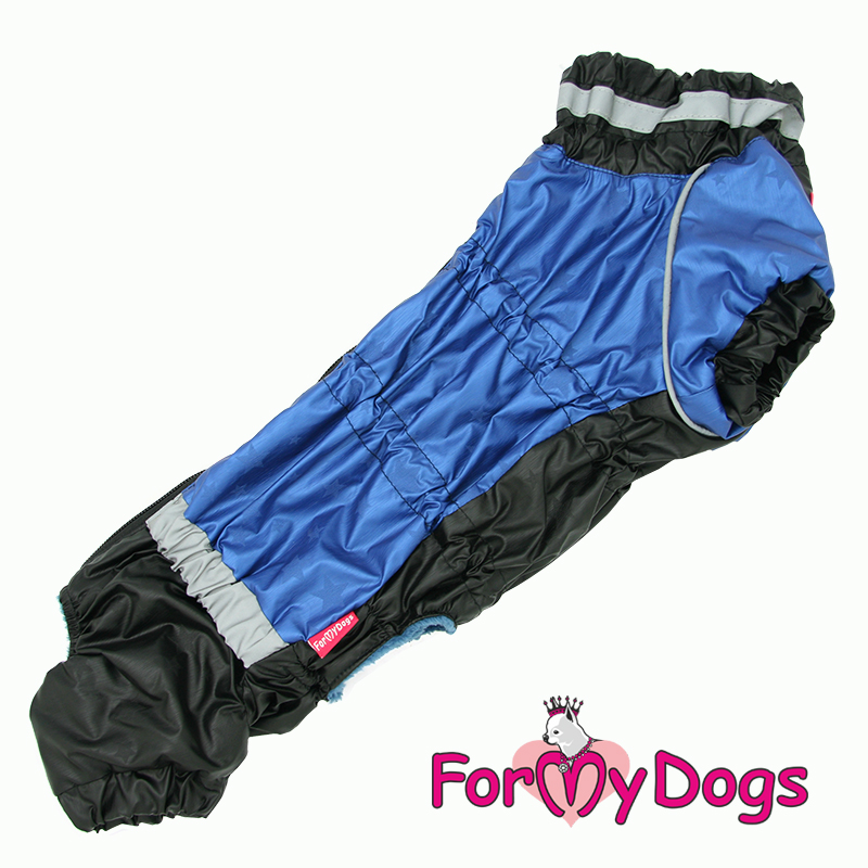 FOR MY DOG Комбинезон утепленный черный/синий для таксы мальчиков размер спины 39 см, грудь 43 см