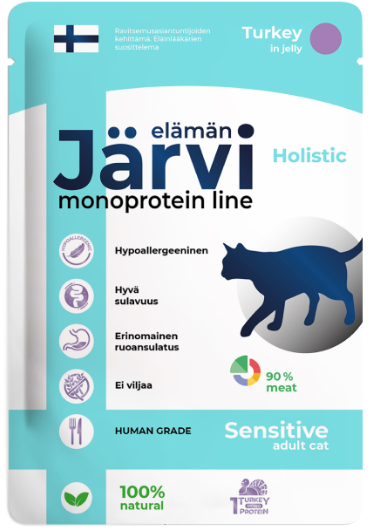 Jarvi (Ярви) влажный монопротеиновый корм для кошек с чувствительным пищеварением индейка в желе,85г