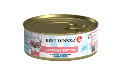 BEST DINNER (Бест Диннер) Vet Profi при заболеваниях ЖКТ консервы для собак ягненок/сердце 100 г