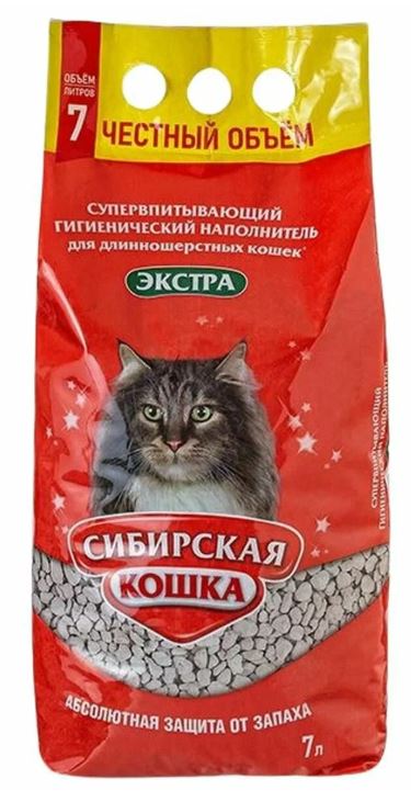 Наполнитель Сибирская кошка супервпитывающий "Экстра" для длинношерстных 7 л 
