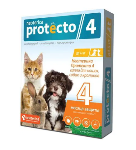 Protecto (Протекто) капли от клещей на холку для кошек и собак до 4 кг, Неотерика