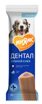 Мнямс DENTAL лакомство для собак "Зубной снек" с лососем 85 г