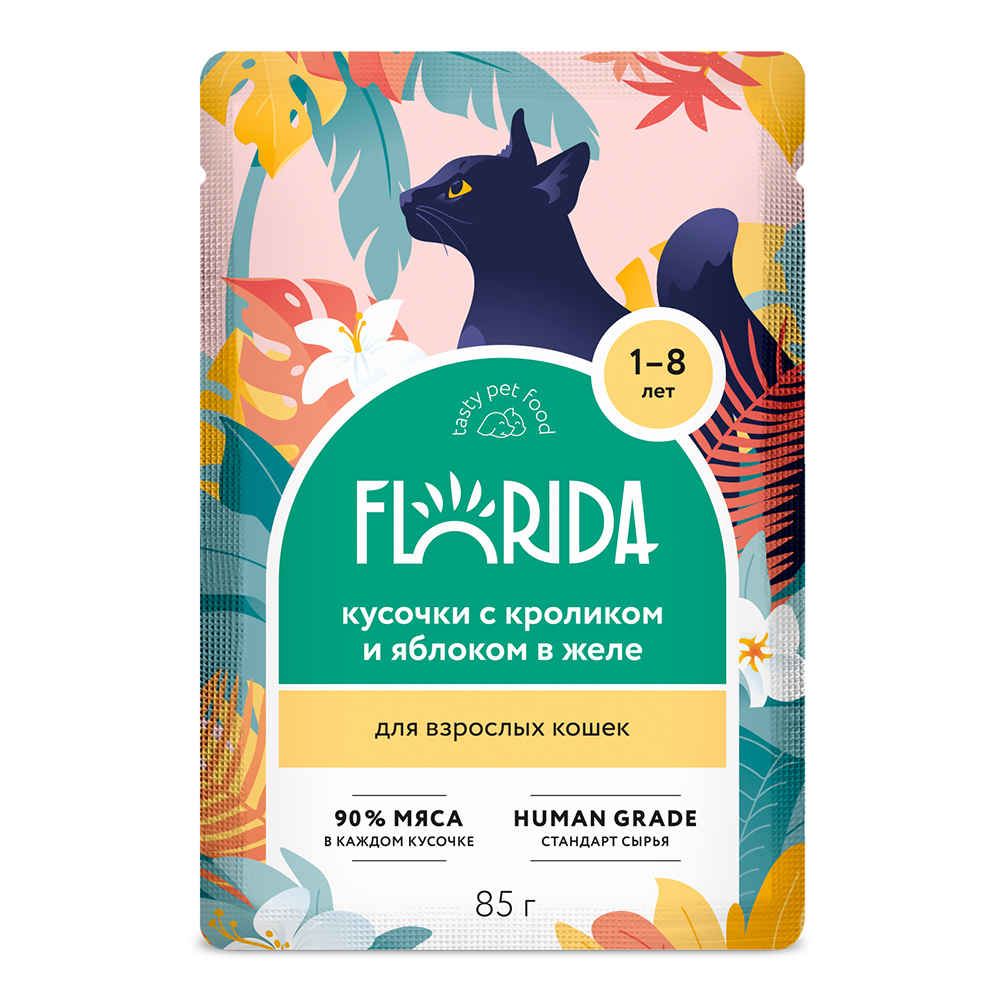 Florida (Флорида) Cat влажный корм для кошек кролик и яблоко в желе 85 г
