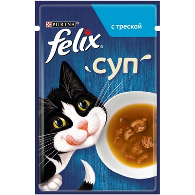 FELIX Суп влажный корм для взрослых кошек треска 48 г 12479133
