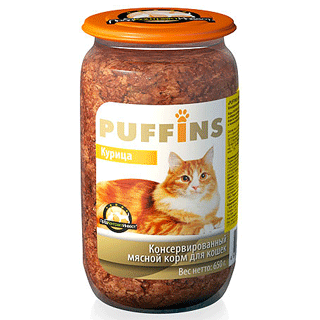 PUFFINS консервы для взрослых кошек курица 650 г