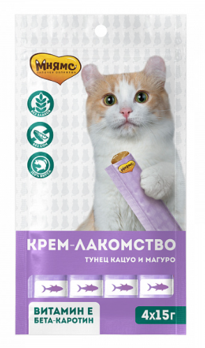 Мнямс Крем-лакомство для кошек с тунцом Кацуо  и Магуро 15 г *4 шт 703812