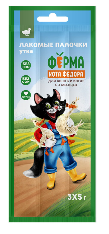 Мнямс Лакомство Ферма кота Федора лакомые палочки для кошек и котят из утки 3 х 5 г (34001)