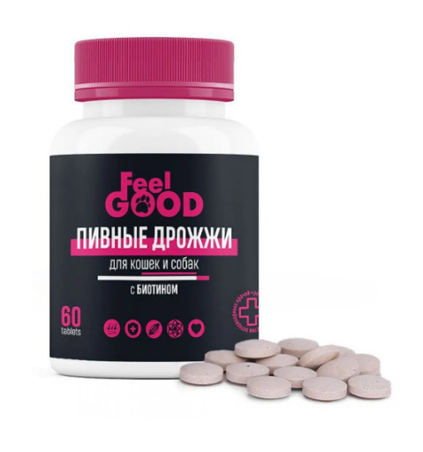 FeelGOOD Пивные дрожжи с биотином и чесноком для кошек и собак, 60 табл.