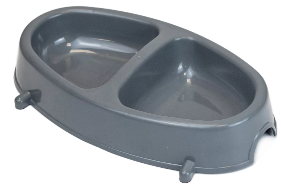 Миска пластиковая для кошек двойная с ножками, 200/200мл, серая Дарэленд