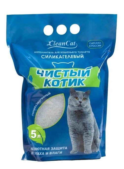 Наполнитель "Чистый котик" силикагель колотый с синими гранулами 5 л